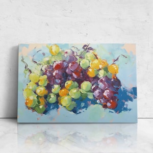 Detailed Grapes Oil Painting, Painting Of Fruit, Digital Print On Canvas, Ready To Hang, Kitchen Decor