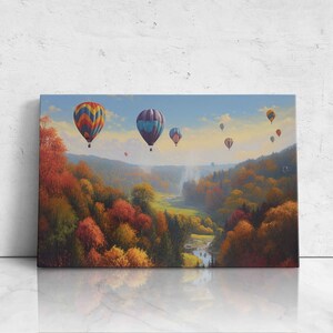 Hot Air Ballons Over Forest Oil Painting, Air Ballon Festival, Colorful Forest In Fall, Digital Print On Canvas, Ready To Hang