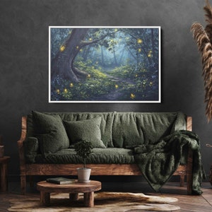 Enchanted Forest Path Wall Art Canvas Print, Glowing Fireflies , Nature ...