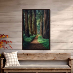 Redwood Forest Path Wall Art Canvas Print, Gift For Nature Lover, Wooded Walkway, Serene Outdoors, Ready To Hang