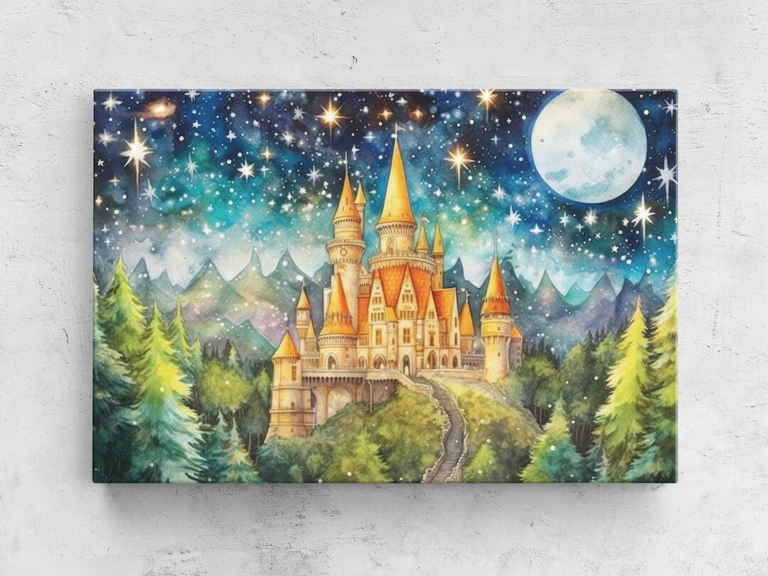 Fairy Tale Castle in Enchanted Forest Watercolor Painting, Framed ...