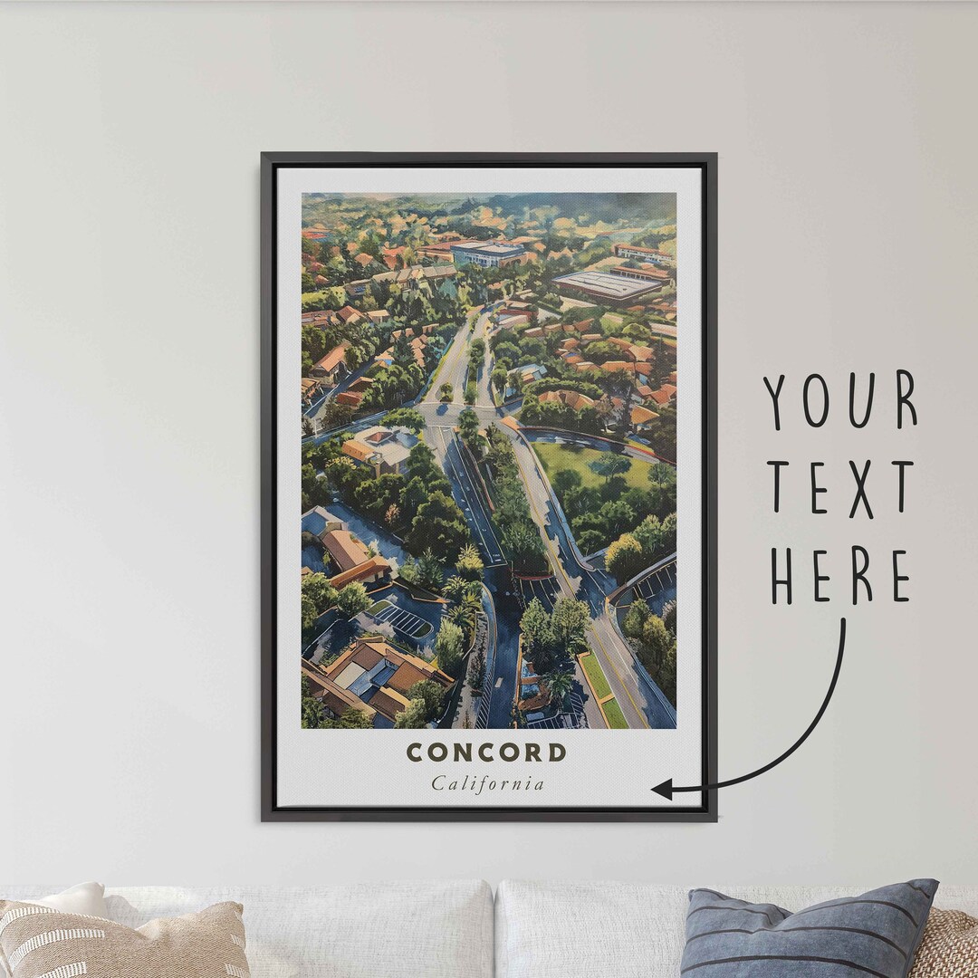 Concord California Acrylic Painting Travel Art, Framed Canvas Wall