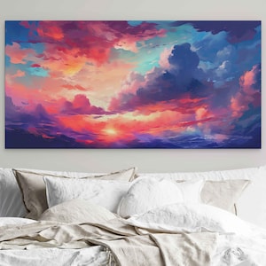 Colorful Abstract Clouds Watercolor, Bright Deep Pastel Colors, Digital Illustration On Cavas, Ready To Hang