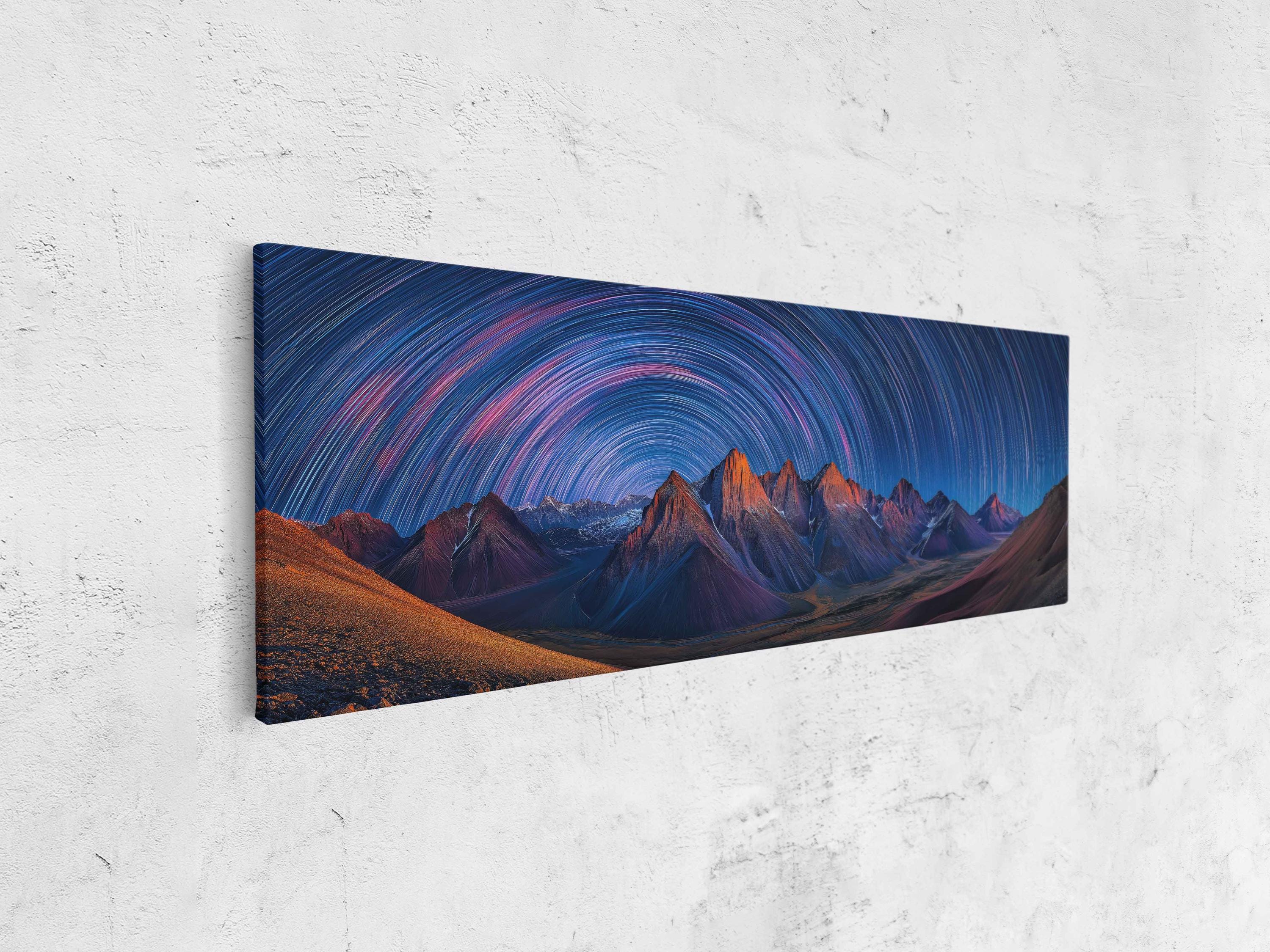 Milky Way Galaxy and Starry Night Sky Over Moonlit Mountain Range Wall ...
