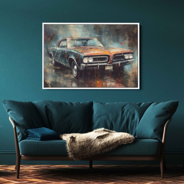 1964 Pontiac Gto Abstract Art Painting | Textured Oil Painting | Digital Reproduction Print On Canvas | Muscle Car | Gift For Him