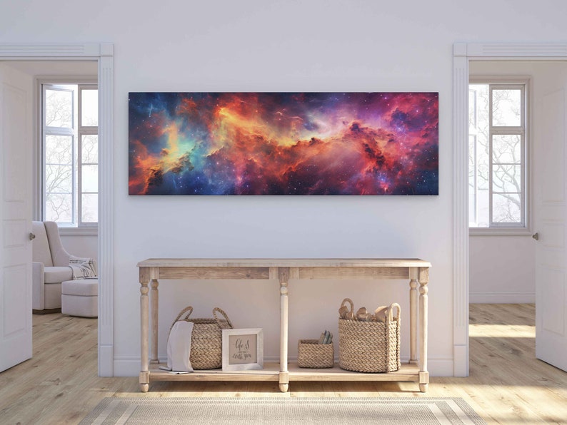 Celestial Nebula Panoramic Wall Art Canvas Print, Outer Space Galaxy ...