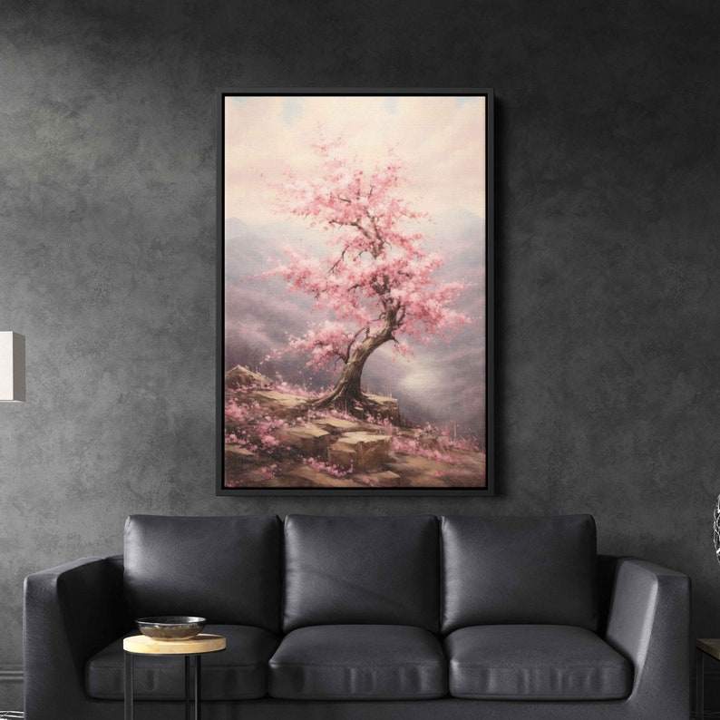 Pink Cherry Tree Blossom Wall Art Painting, Framed Canvas Print, Ready ...