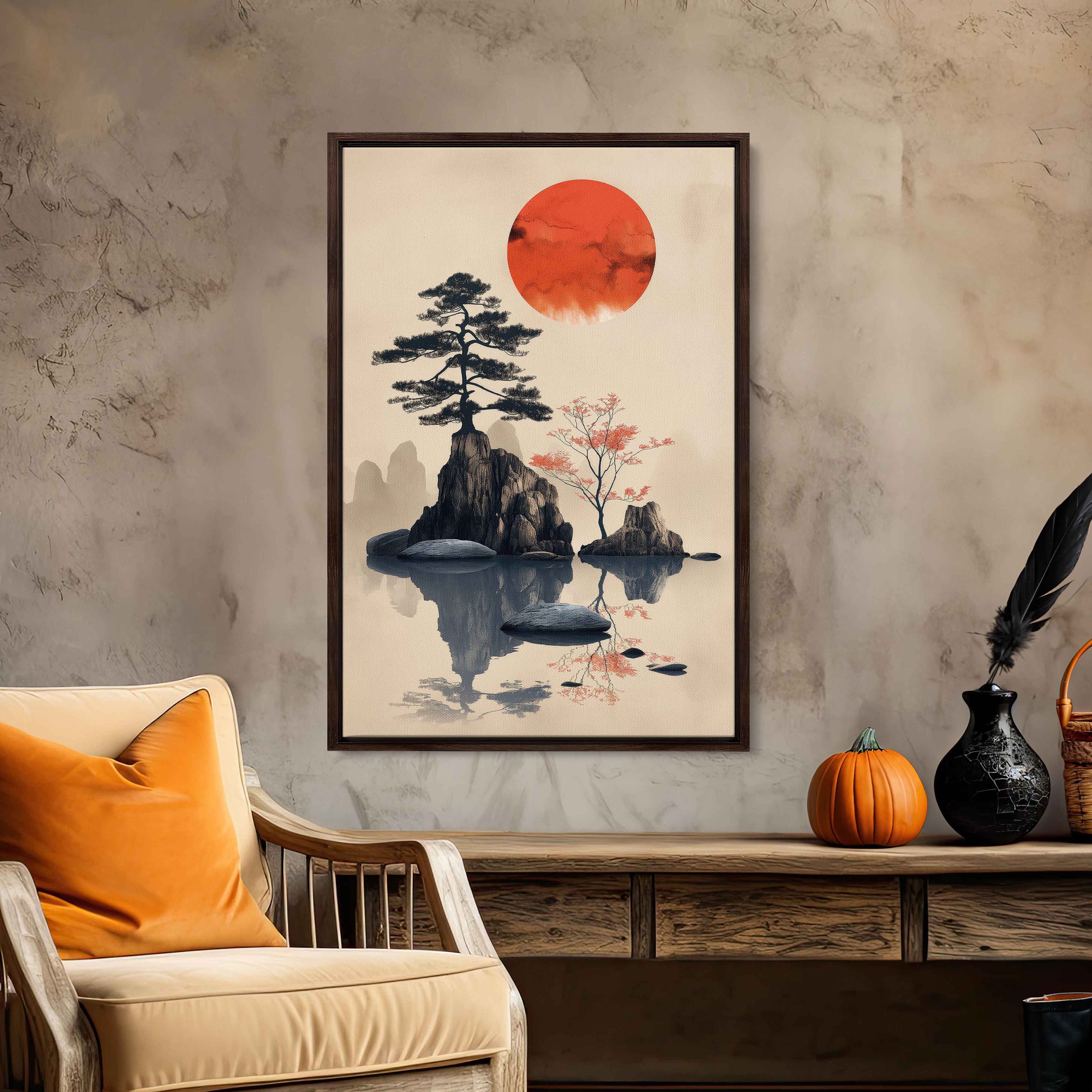 EZON-CH キャンバスウォールアート 5枚 - 日本禅ガーデン 竹石 胡蝶蘭 - 特大アートワーク すぐに掛けられる リビングルーム 寝室 オフィス ホーム装飾 並行輸入 Japanese Zen Garden Wall Art Canvas