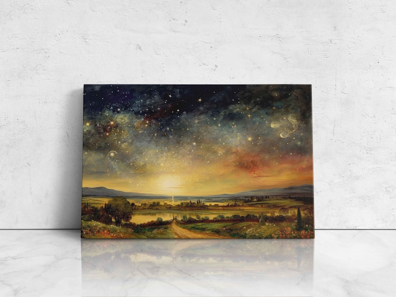 Starry Night Sky Oil Painting Beautiful Warm Vintage Colors - Etsy