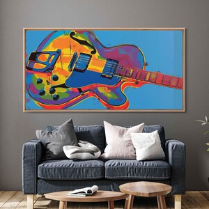 Pop Art Electric Guitar Acrylic Wall Art Canvas Print, Trendy Painting, Bright Colors, Andy Warhol Inspired, Music Lover, Ready To Hang