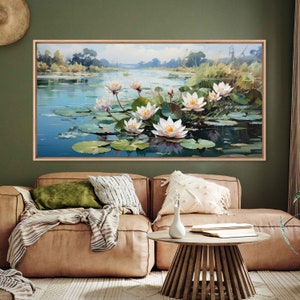 Lily Pads Floating In Water Wall Art Canvas Print, Peaceful Nature Scene, Water Lillies, Flower Art, Ready To Hang