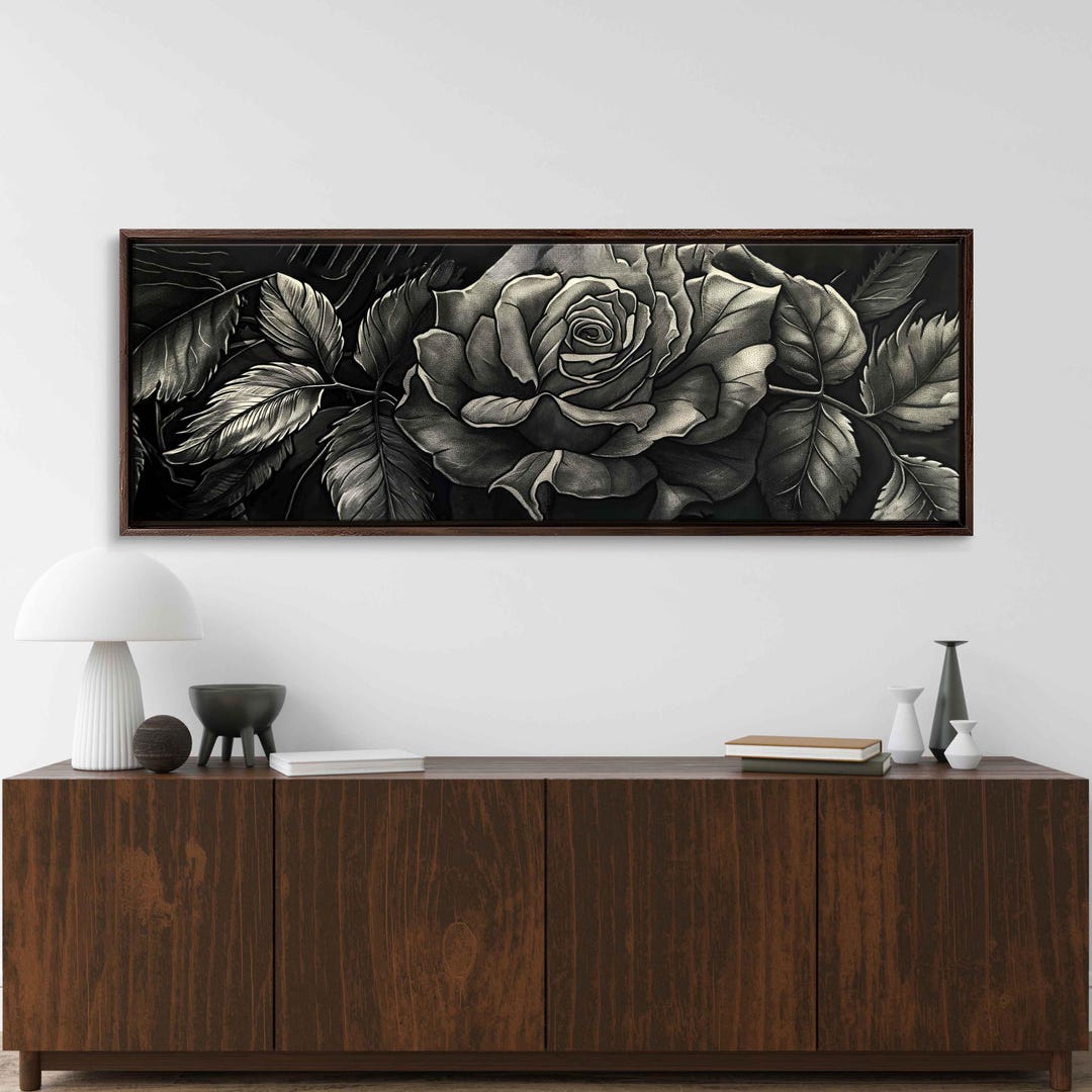 Gothic Black Rose Wall Art Canvas Print, Floral Painting, Halloween ...