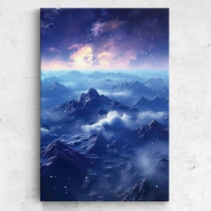 Starry Night Mountains, Framed Canvas Print, Ready To Hang