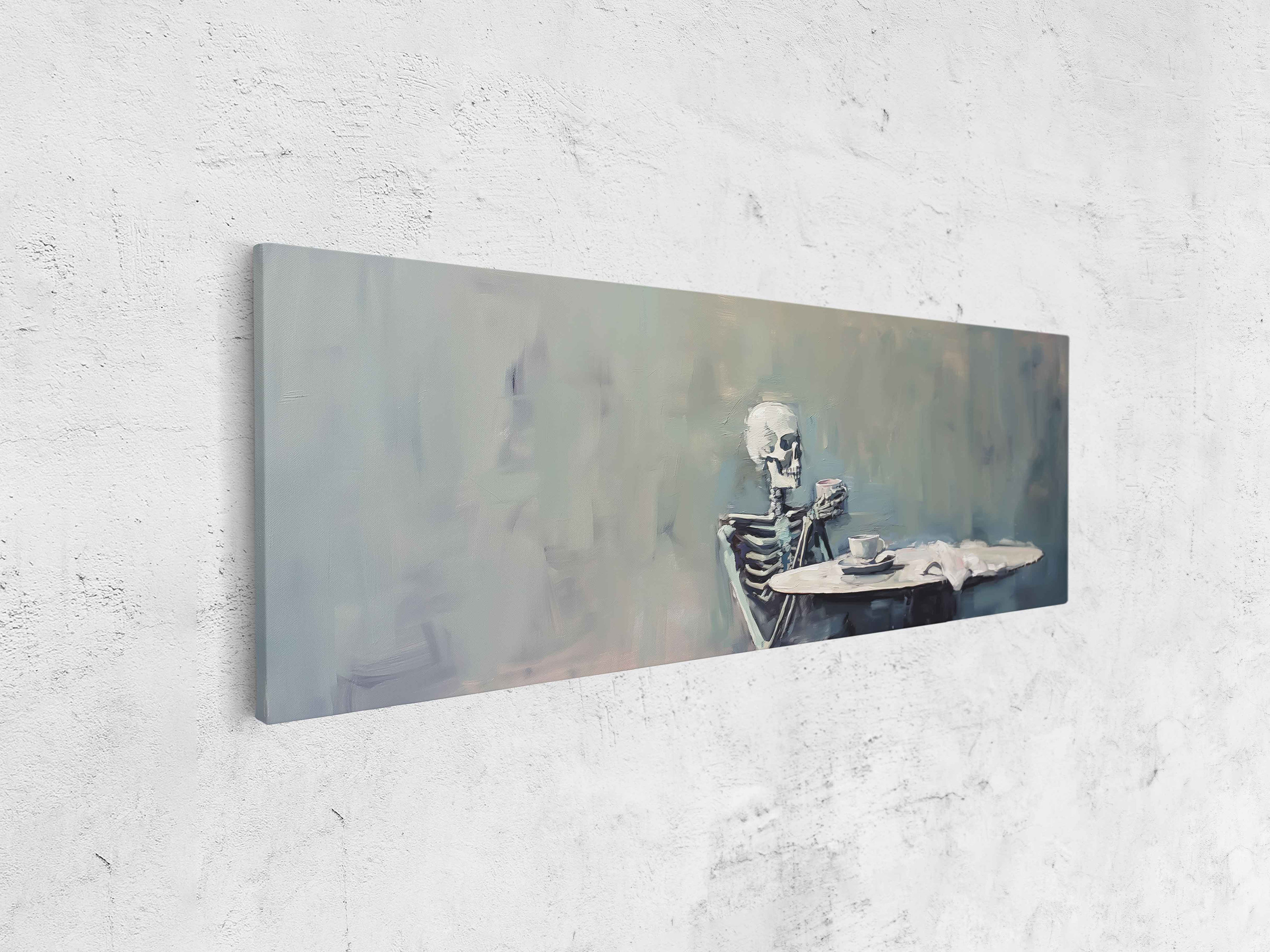 Skeleton Making Tea Skeleton Having A Cup of Tea at Small Table Oil Painting Wall Art ...