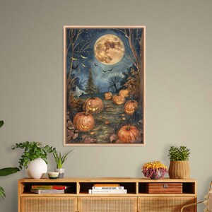 Enchanted Moonlit Pumpkin Patch Lined With Glowing Jack O Lanterns And Friendly Ghosts Watercolor Wall Art Canvas Print, Ready To Hang