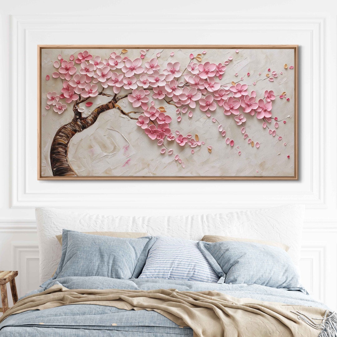 Vibrant Cherry Blossom Tree Painting, Cherry Blossom Petals, Vivid ...