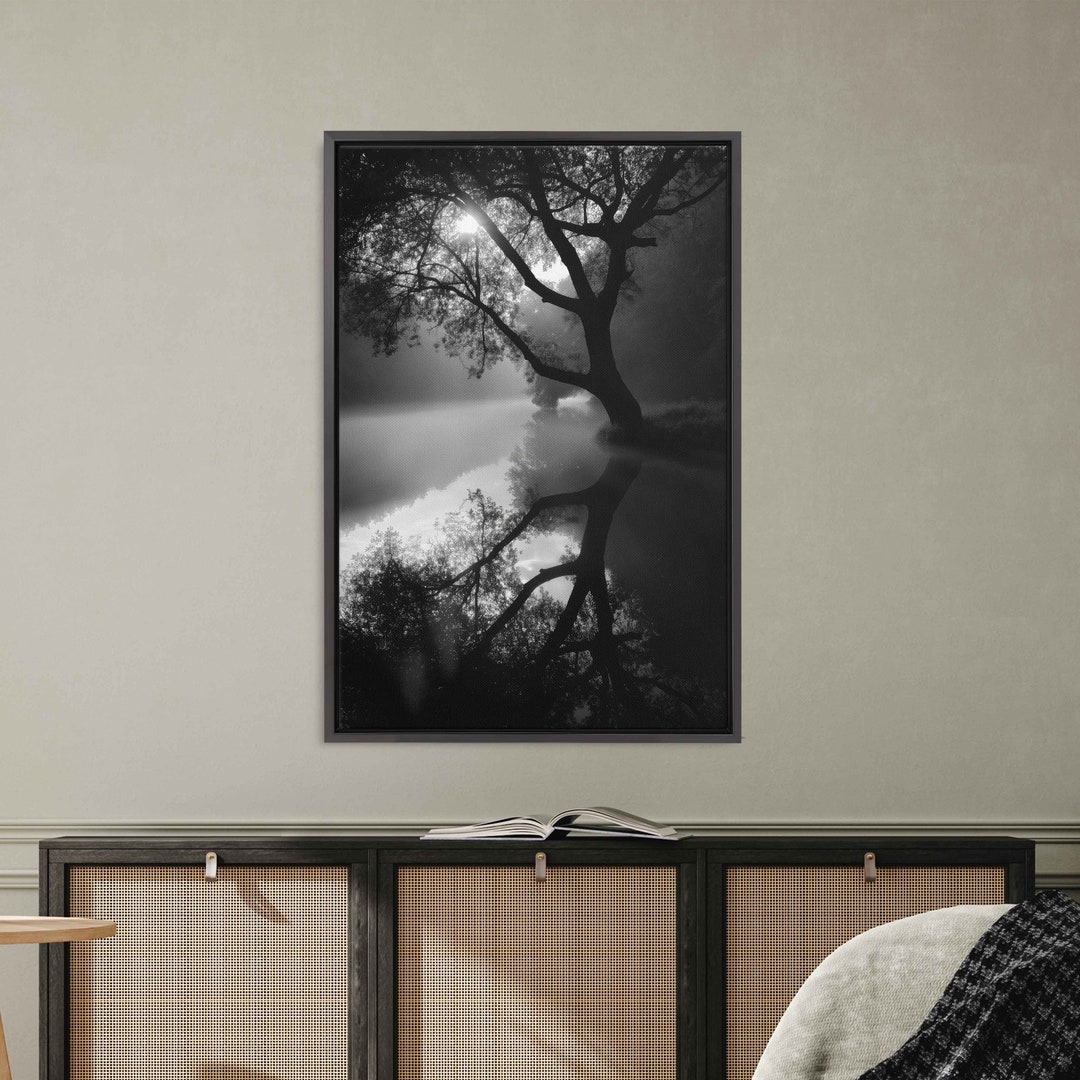 Reflection Tree Hanging Tree Overhanging Lake Edge With Sun Shining Through Branches Wall Art ...