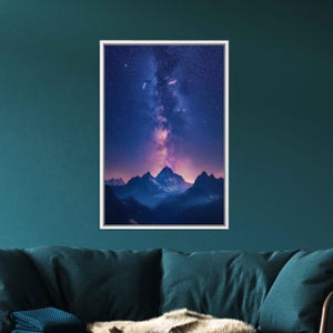 Milky Way Galaxy And Starry Night Sky Over Moonlit Mountain Range Wall Art Canvas Print, Outer Space, Ready To Hang