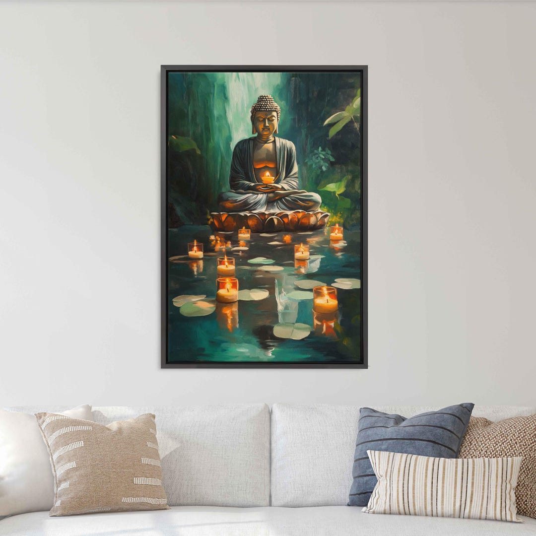 Buddha Statue Surrounded by Candles, Wall Art Canvas Print, Tranquil ...