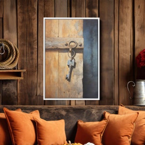 Rustic Key Hanging On Barn Door Wall Art Canvas Print, Old Farmhouse Worn Down Barn, Ready To Hang