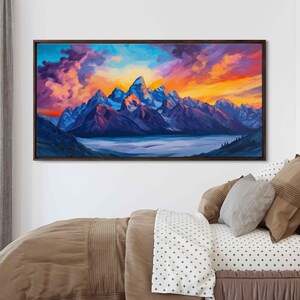 Grand Teton Mountain Range Acrylic Wall Art Canvas Print, National Park,  Wyoming Art, Gift For Traveler, Vivid Sky, Ready To Hang