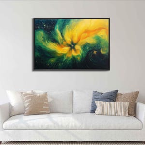 Neon Flowers in Cosmic Background, Wall Art Canvas Print