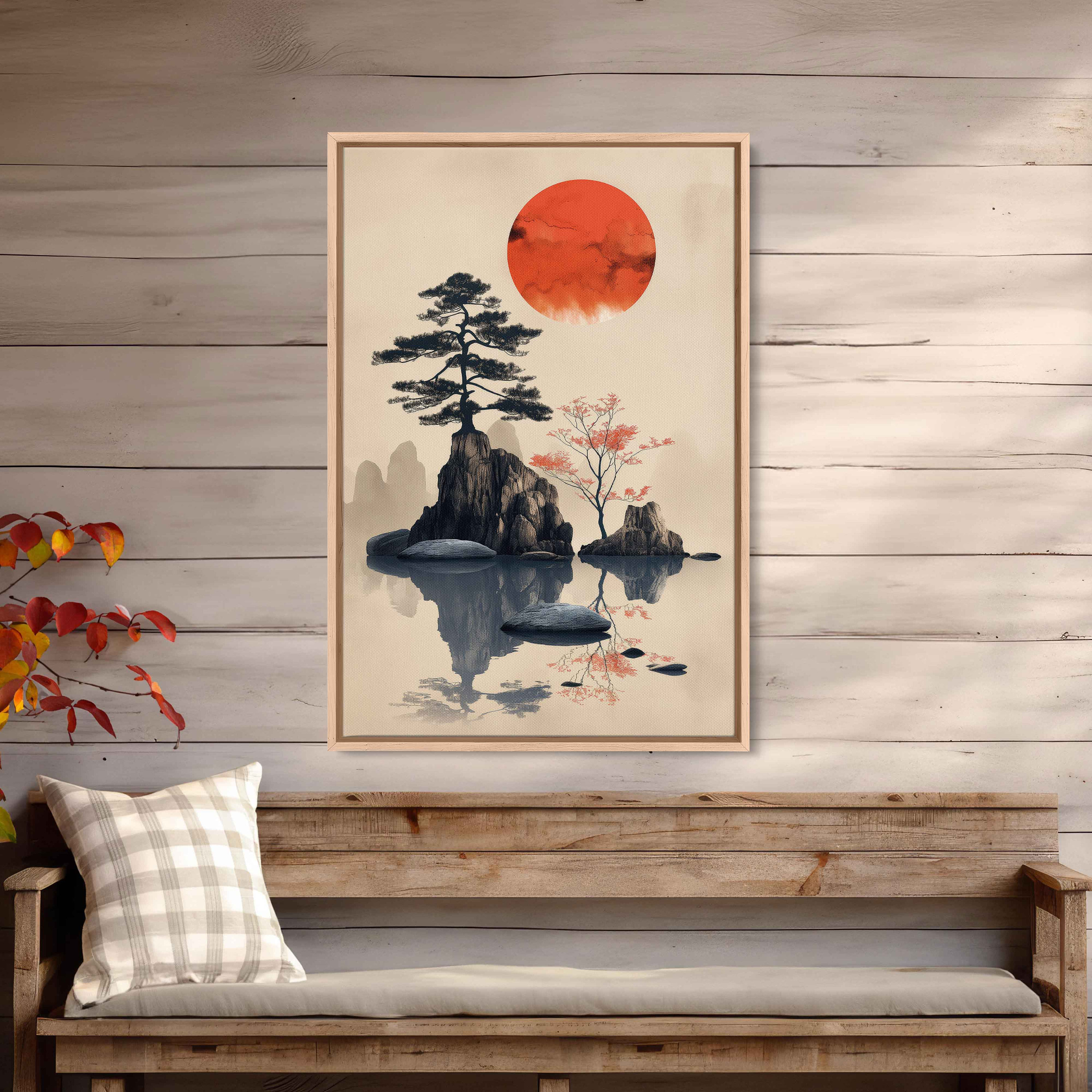 Japanese Zen Garden With Stepping Stones in Lake Wall Art Canvas Print ...