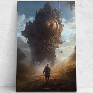 Time Traveler Walking Back To His Time Machine In The Sky, Unique Canvas Wall Art, Ready To Hang