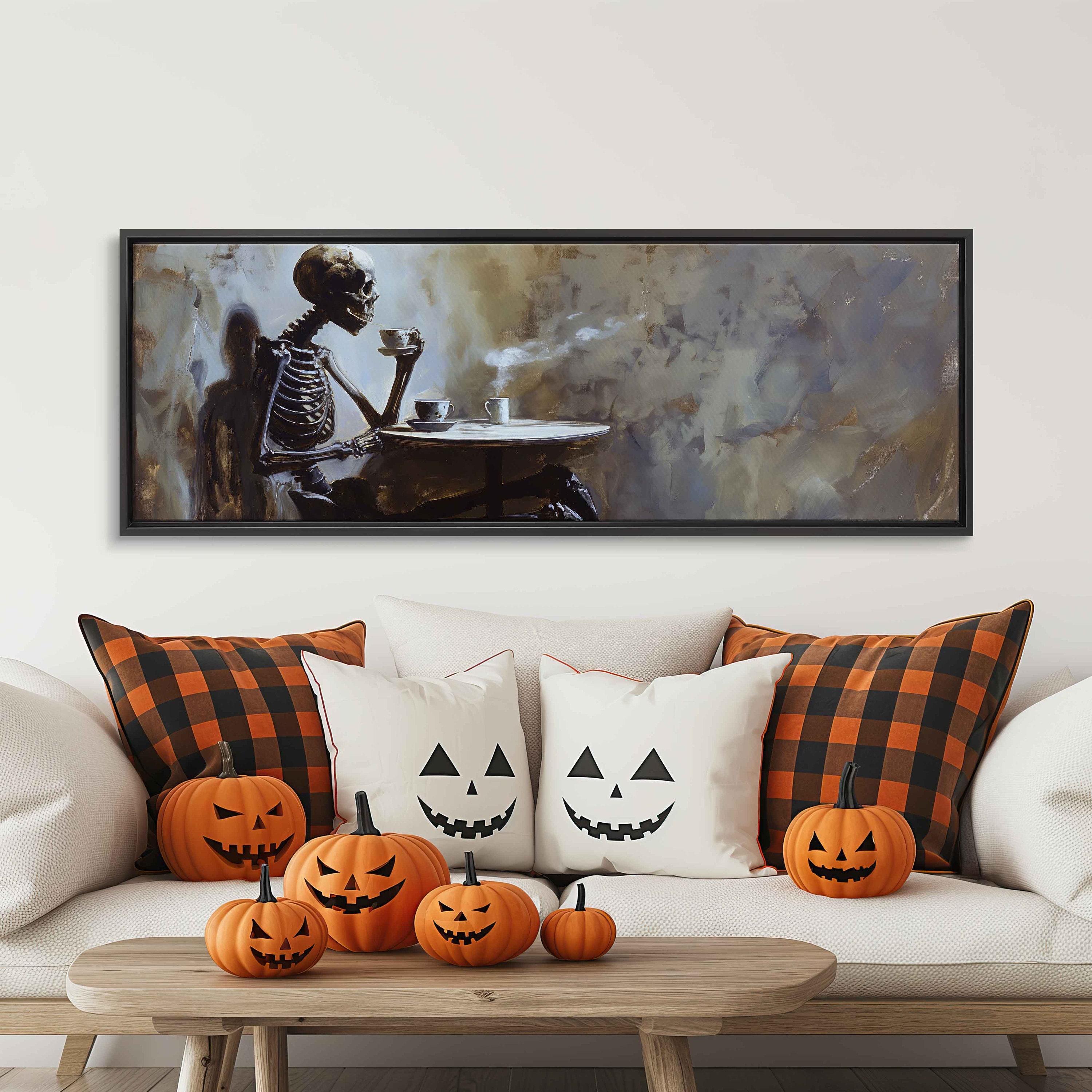 Skeleton Making Tea Skeleton Having A Cup of Tea at Small Table Whimsical Oil Painting Wall ...