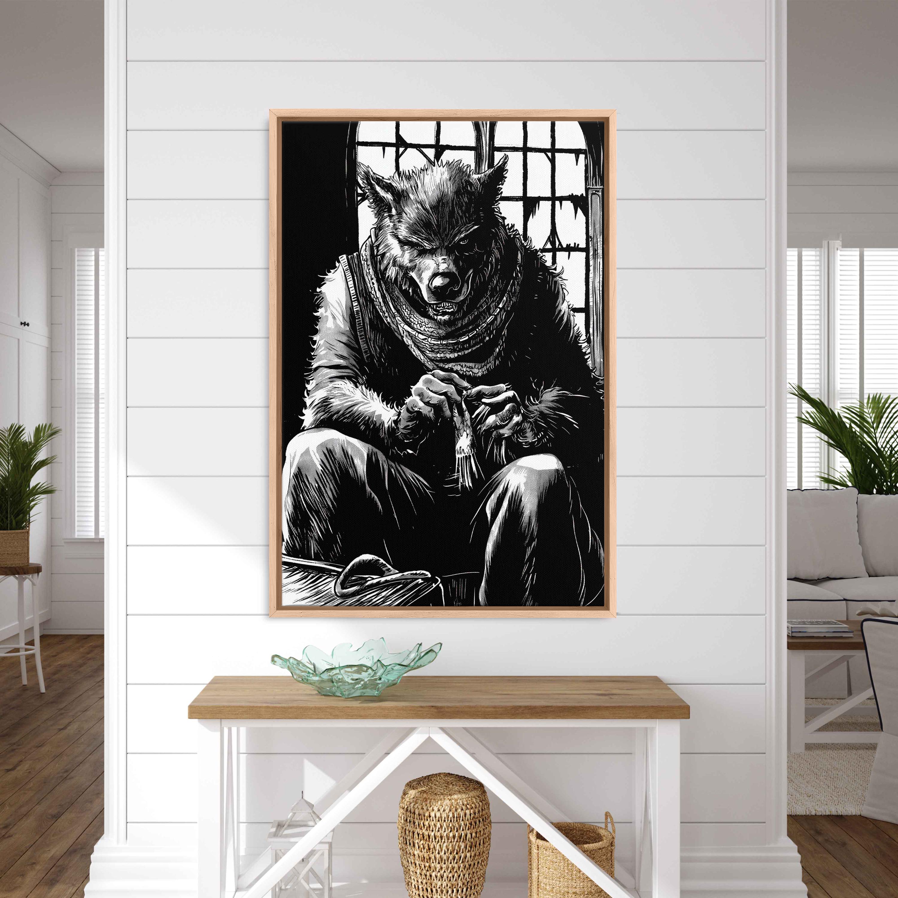 Gothic Werewolf in Cathedral Ink Wall Art Canvas Print, Mythical ...