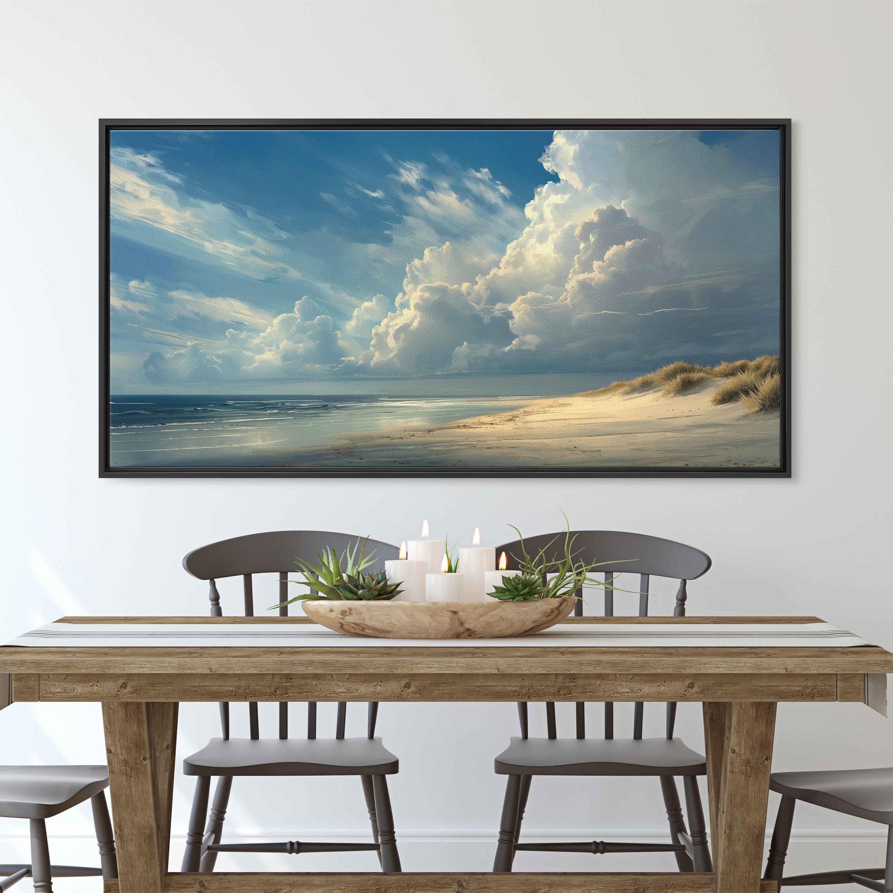 Giant Fluffy Clouds Over Beach Shore Wall Art Canvas Print, Ocean ...