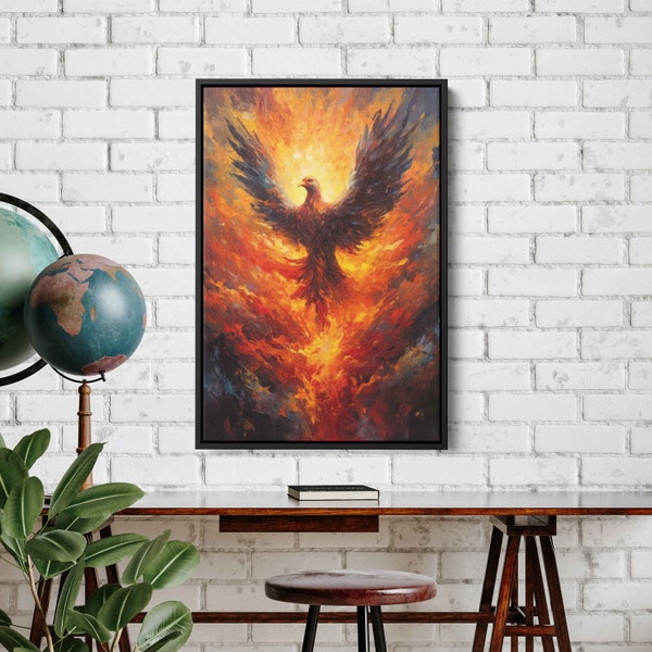 Phoenix Rising Acrylic Painting, Framed Canvas Reproduction Print, Ready To Hang