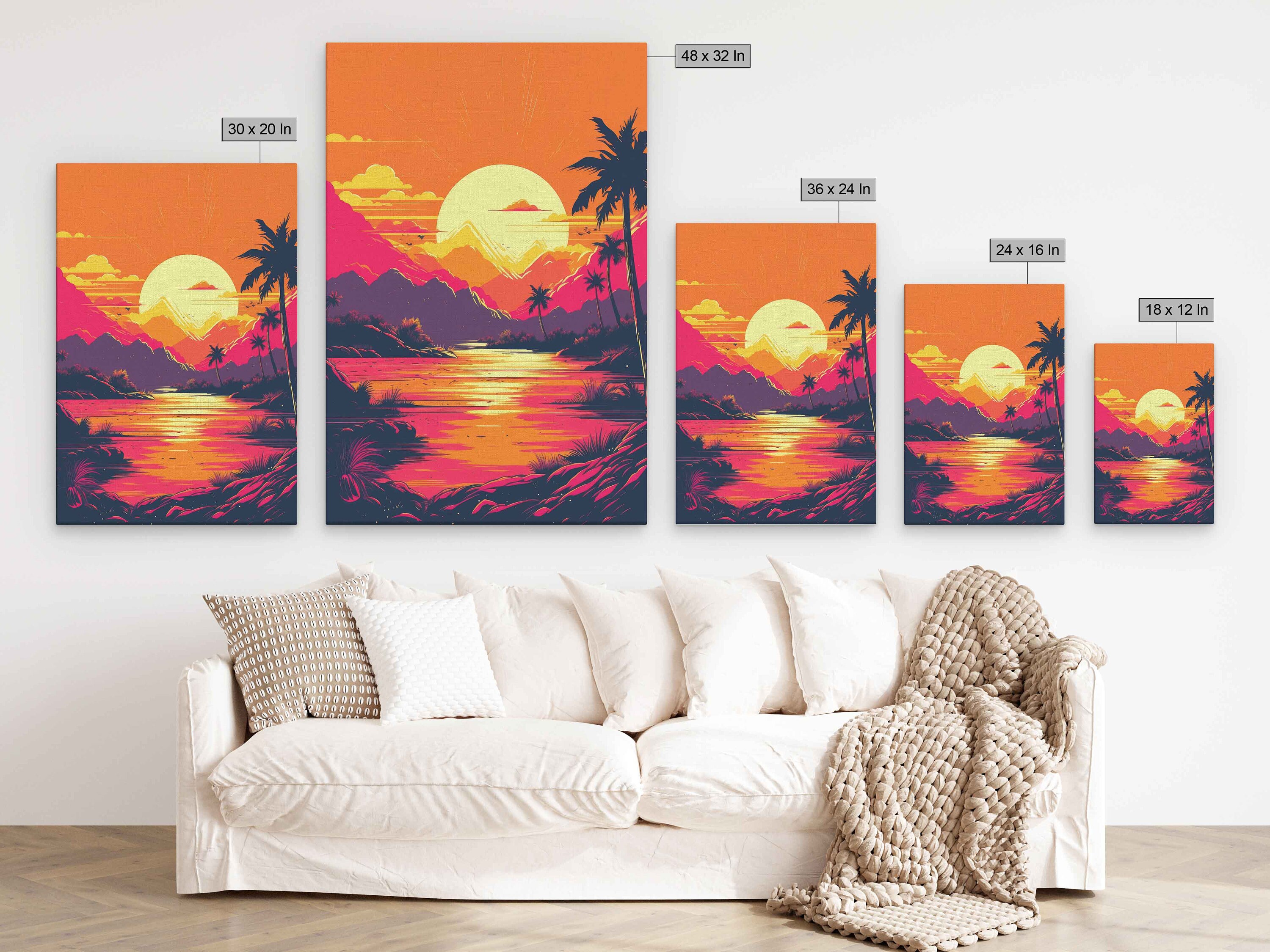 Tropical Summer Pop Art Landscape, Digital Illustration on Canvas