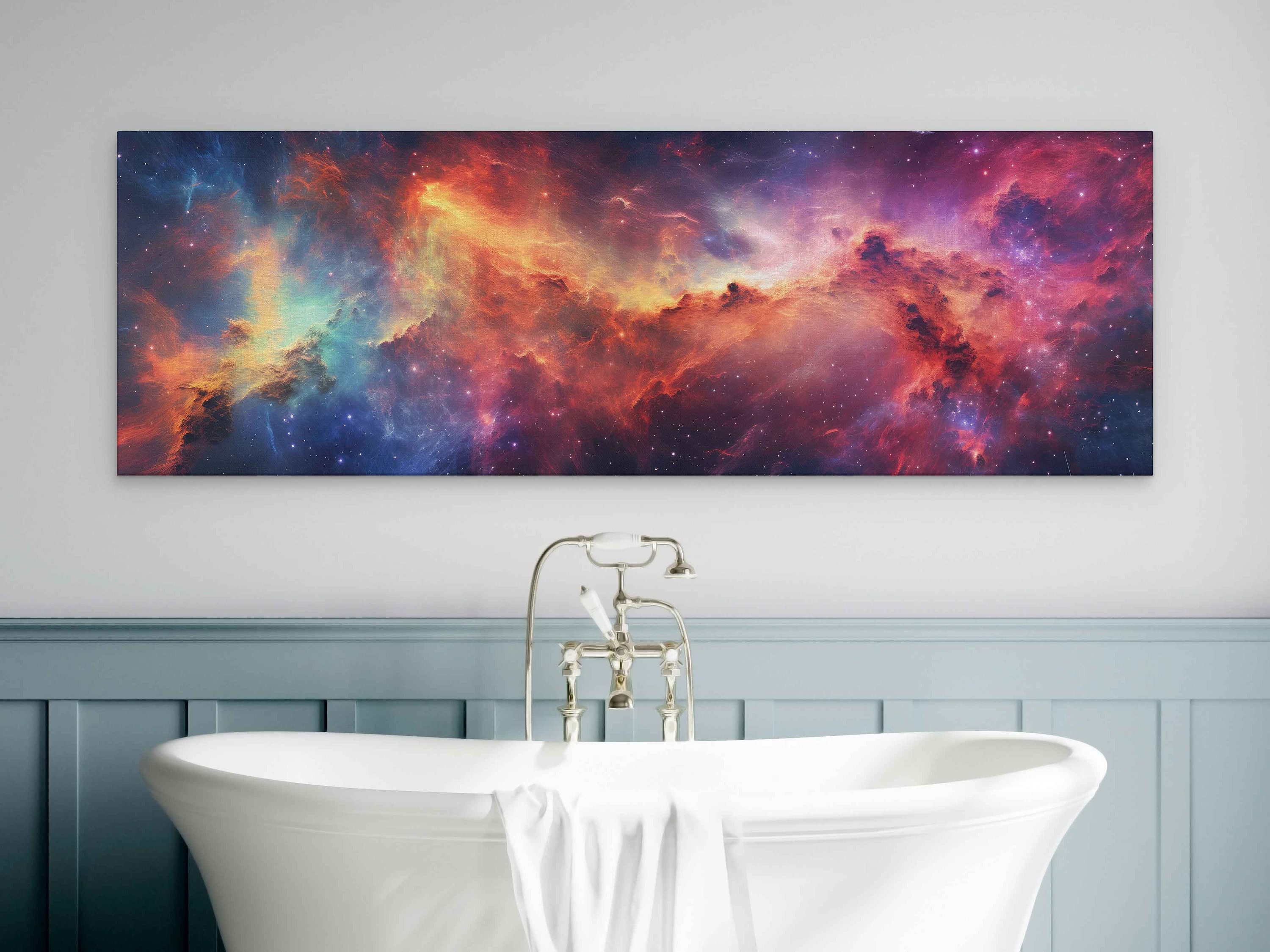 Celestial Nebula Panoramic Wall Art Canvas Print, Outer Space Galaxy ...