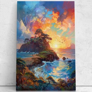 Luministic Coastal Landscape Oil Painting, Beach Wall Art, Digital Print On Canvas, Ready To Hang, Beach House Decor