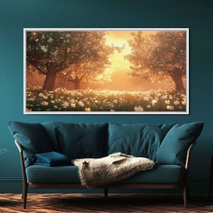 Enchanted Orchard Canvas Print, Mystical Floral Art, Glowing Blossoms, Twilit Garden Decor