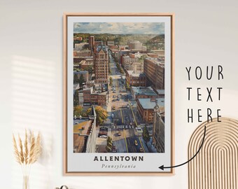 Allentown Pennsylvania Acrylic Painting Travel Art, Framed Canvas Wall Art, Framed Fine Art Poster Paper Print, Travel Home Decor