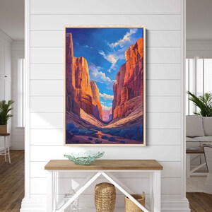 Orange Canyon With Cloudy Blue Skies Painting, Framed Canvas Print, Ready To Hang