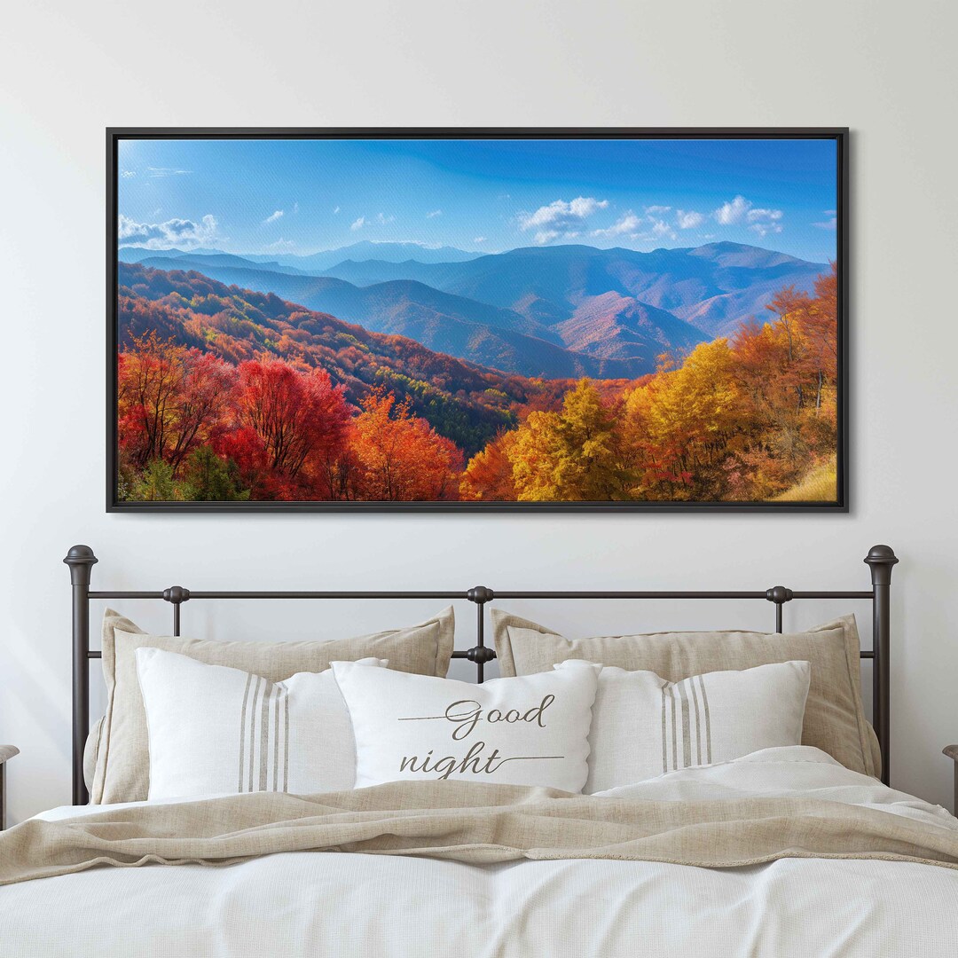 Mountain Range in Full Autumn Colors and Clear Skies Wall Art Canvas ...