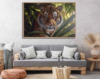 Majestic Tiger Portait In Wild Wall Art Canvas Print, Gift For Animal Lover, Big Cat Painting, Nature Photo, Ready To Hang