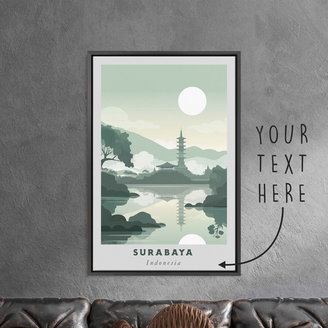 Image showcasing Surabaya Indonesia Acrylic Painting Travel Art, Framed Canvas Wall Art ...