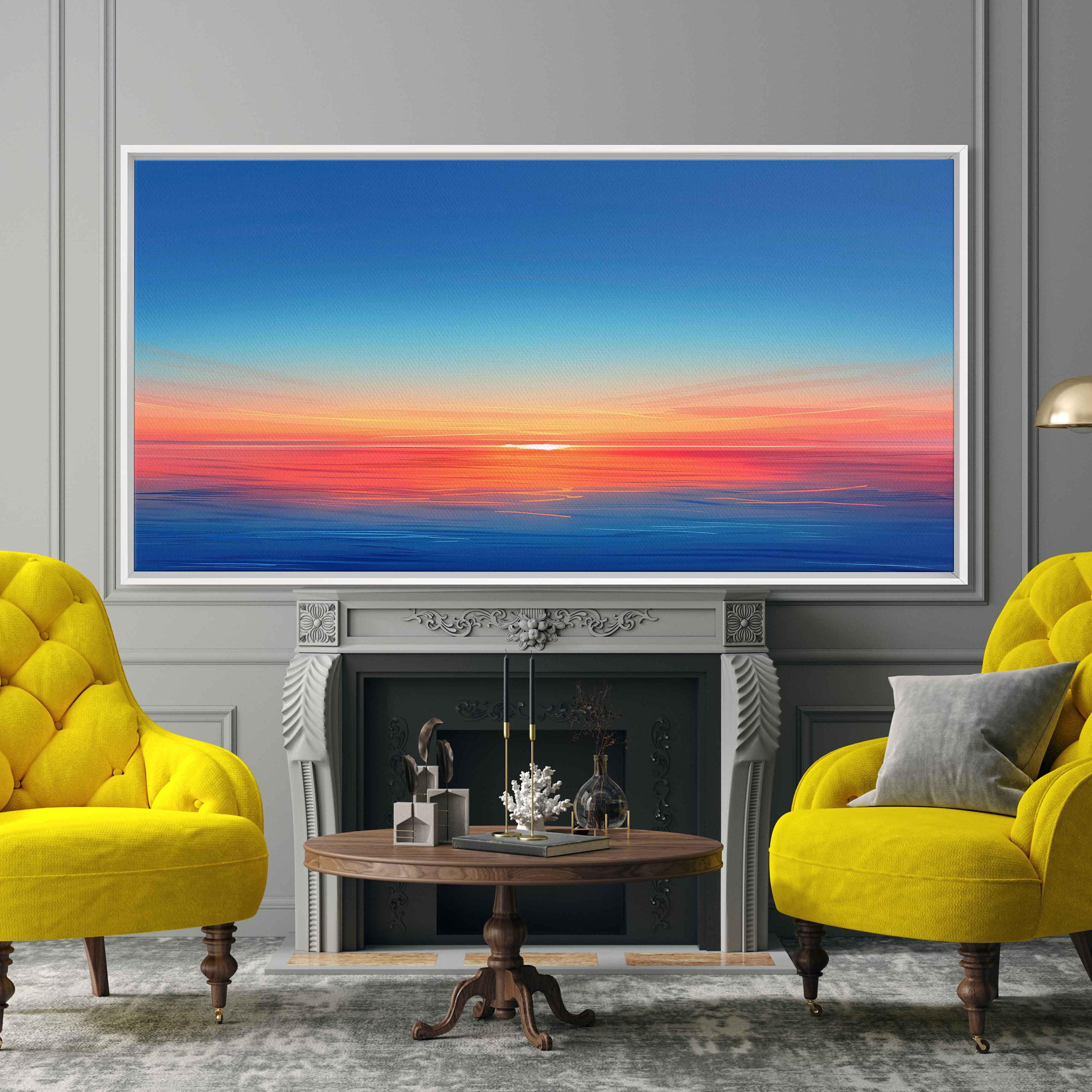 Sunset Horizon Painting, Blue Clear Sky, Canvas Wall Art