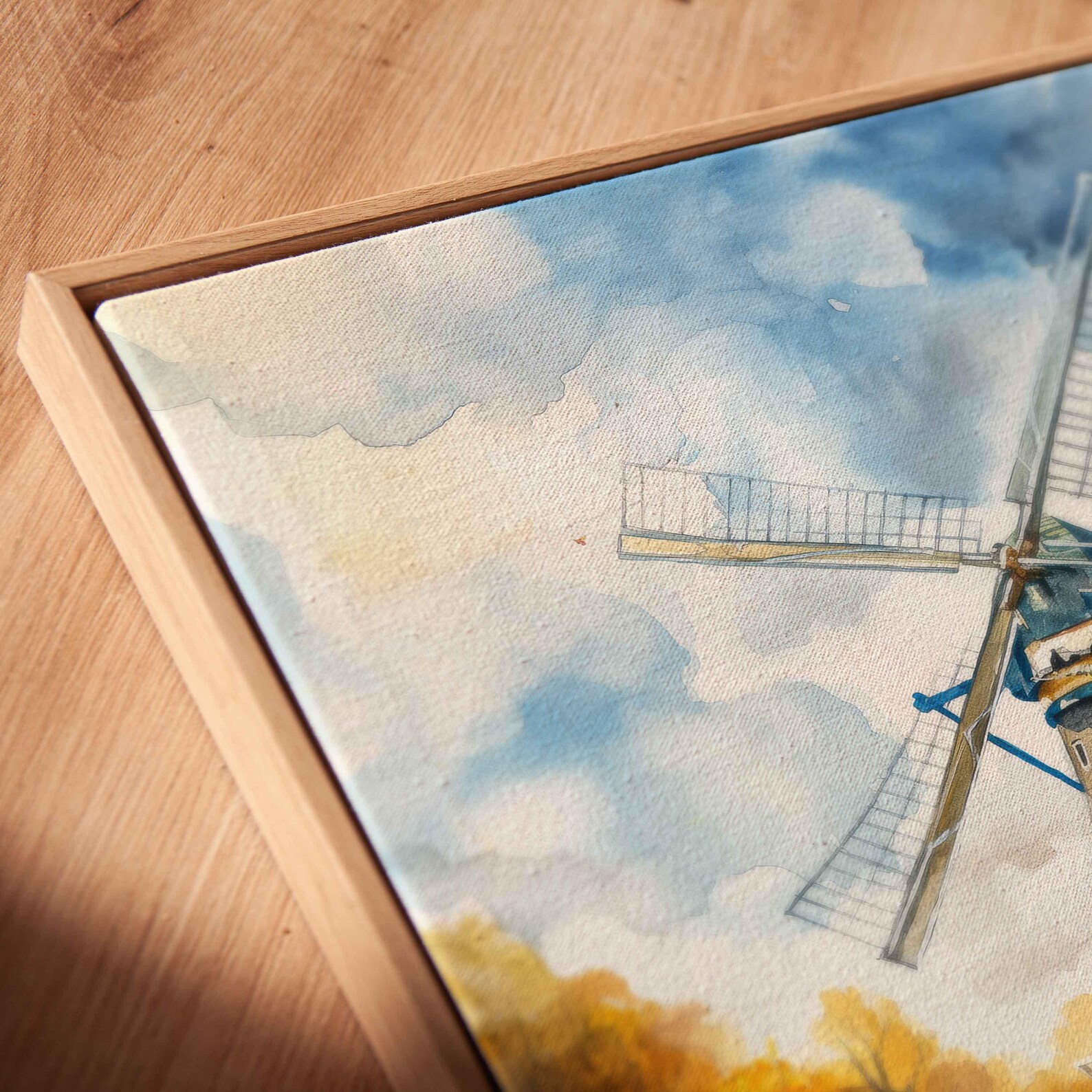 Windmill Surrounded by Autumn Trees and Golden Fields Watercolor Wall ...