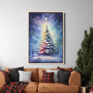 Christmas Tree Acrylic Painting, Framed Canvas Print, Christmas Decorations, Gift For Christmas, Ready To Hang, Winter Pine Tree