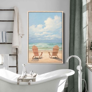 Adirondack Chairs Overlooking Ocean Front Wall Art Ready To Hang, Vacation Vibes, Relaxation, Beach House Decor, Ready To Hang