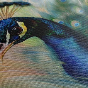 Vibrant Peacock Closeup Wall Art Canvas Print, Gift For Animal Lover, Nature Photo, Impressionism, Beautiful Bird, Ready To Hang image 5