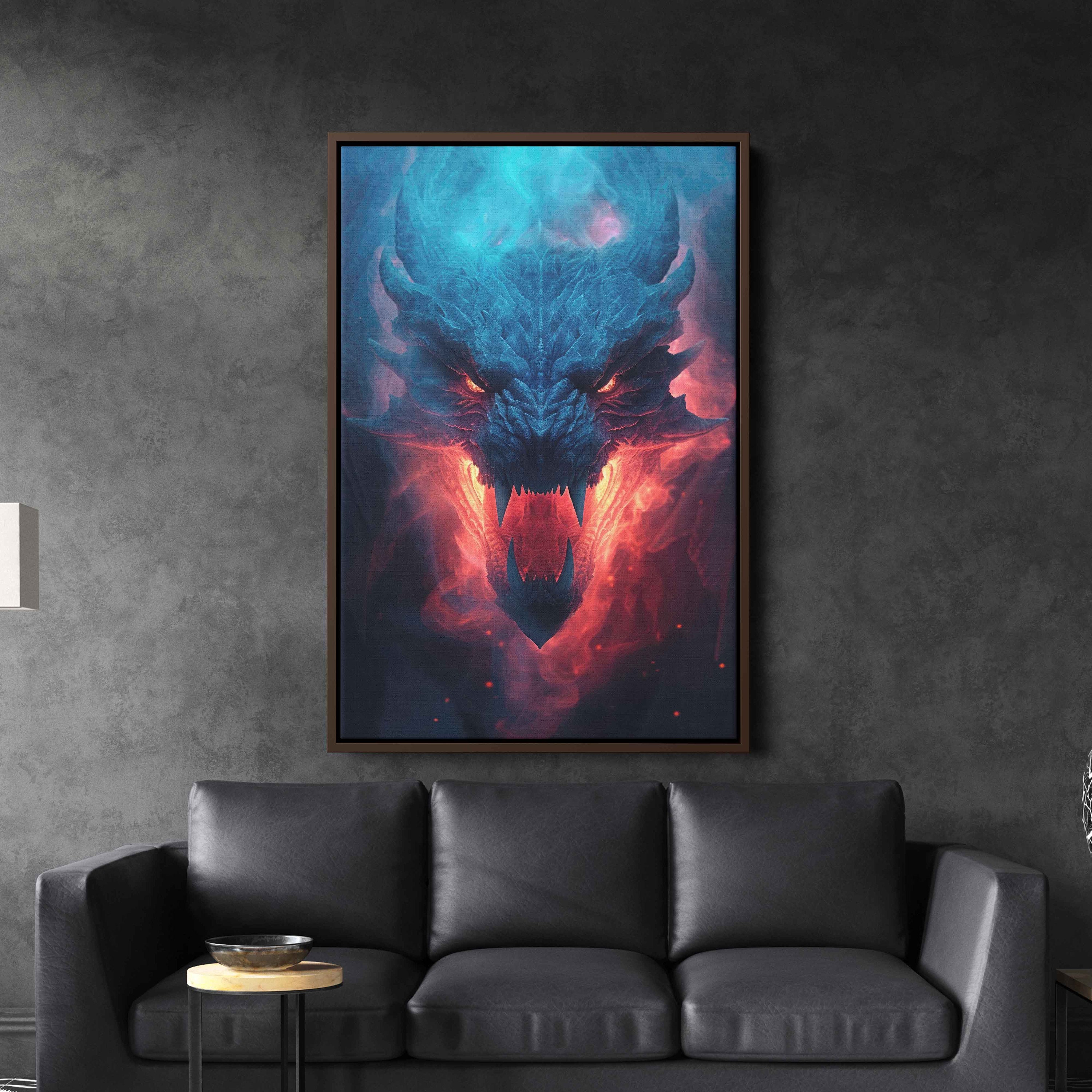 Fire Breathing Dragon Head Wall Art Print, Framed Canvas Print, Office ...