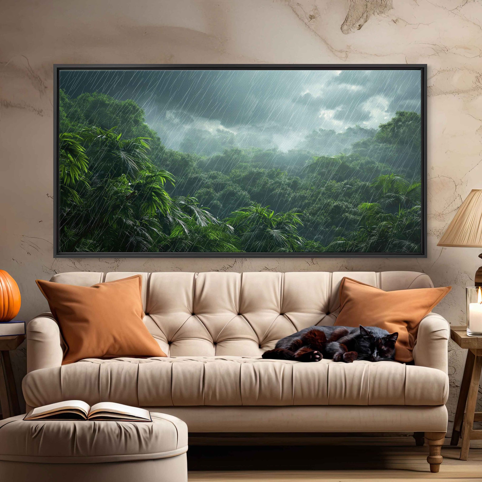 Heavy Rainfall Over Rainforest Wall Art Canvas Print, Lush Jungle ...