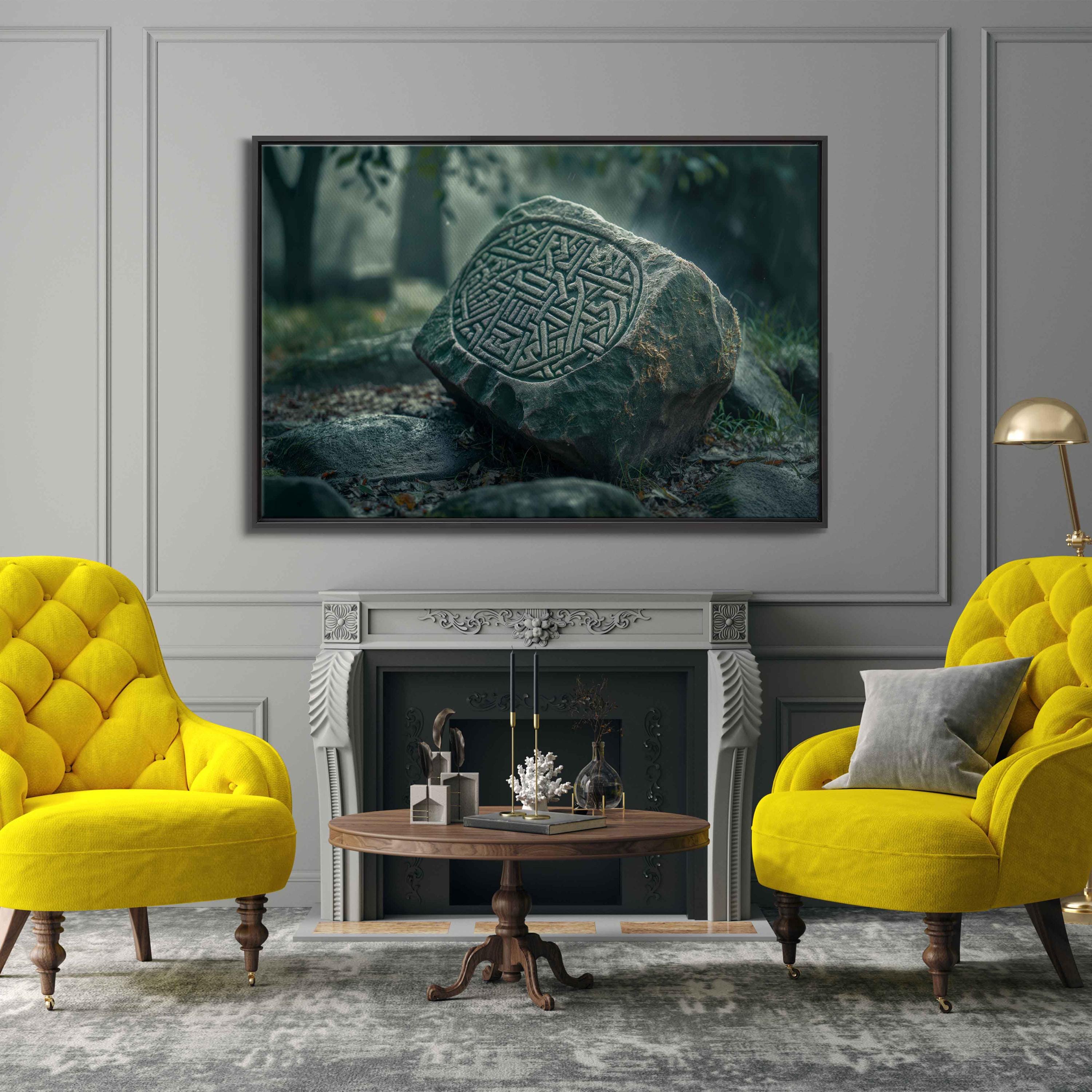 German Rune Rocks Ancient Norse Rune Stone Resting on Rocks Wall Art Canvas Print, Norse ...