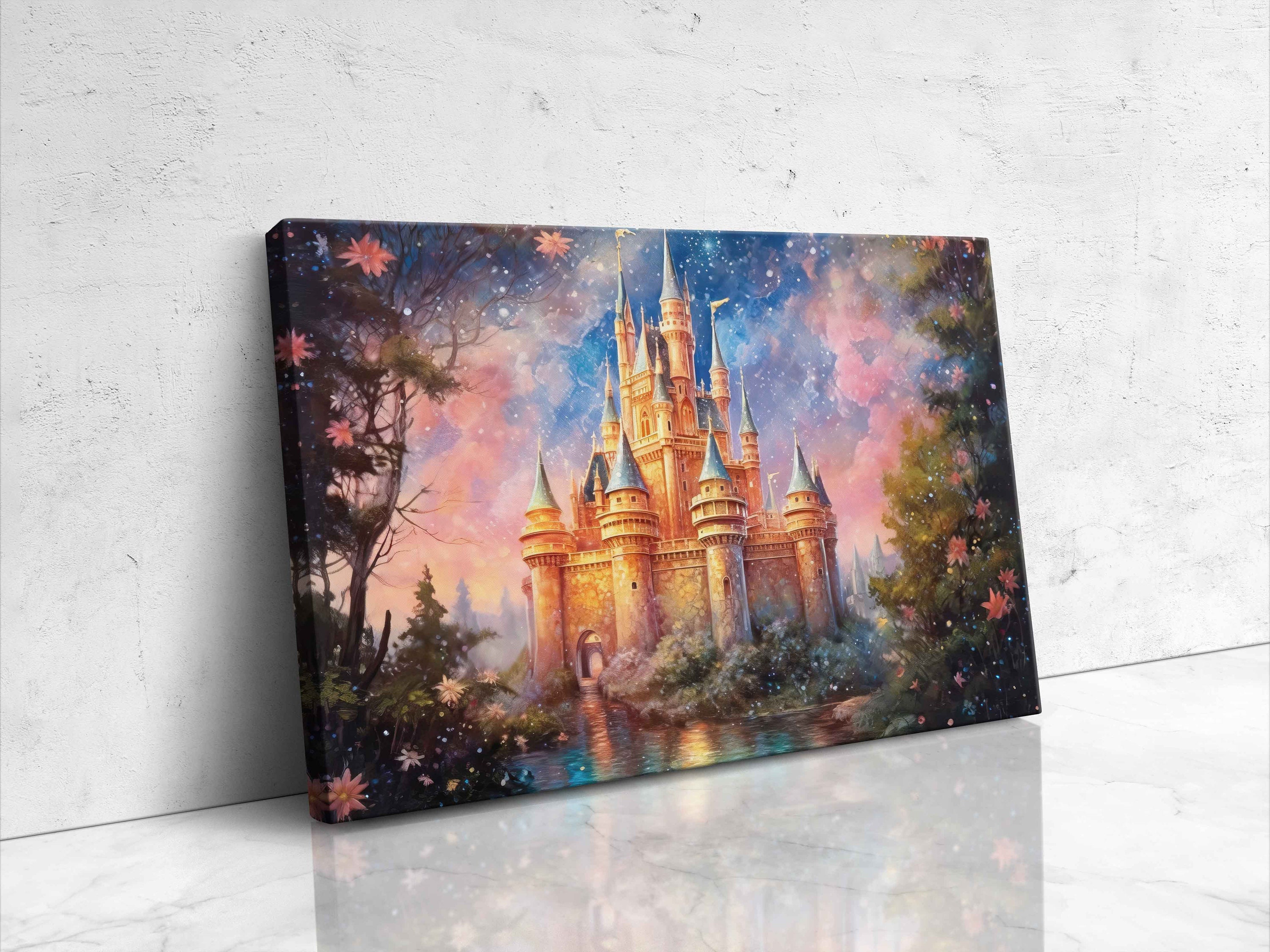 Fairy Tale Castle in Enchanted Forest Watercolor Painting, Framed ...